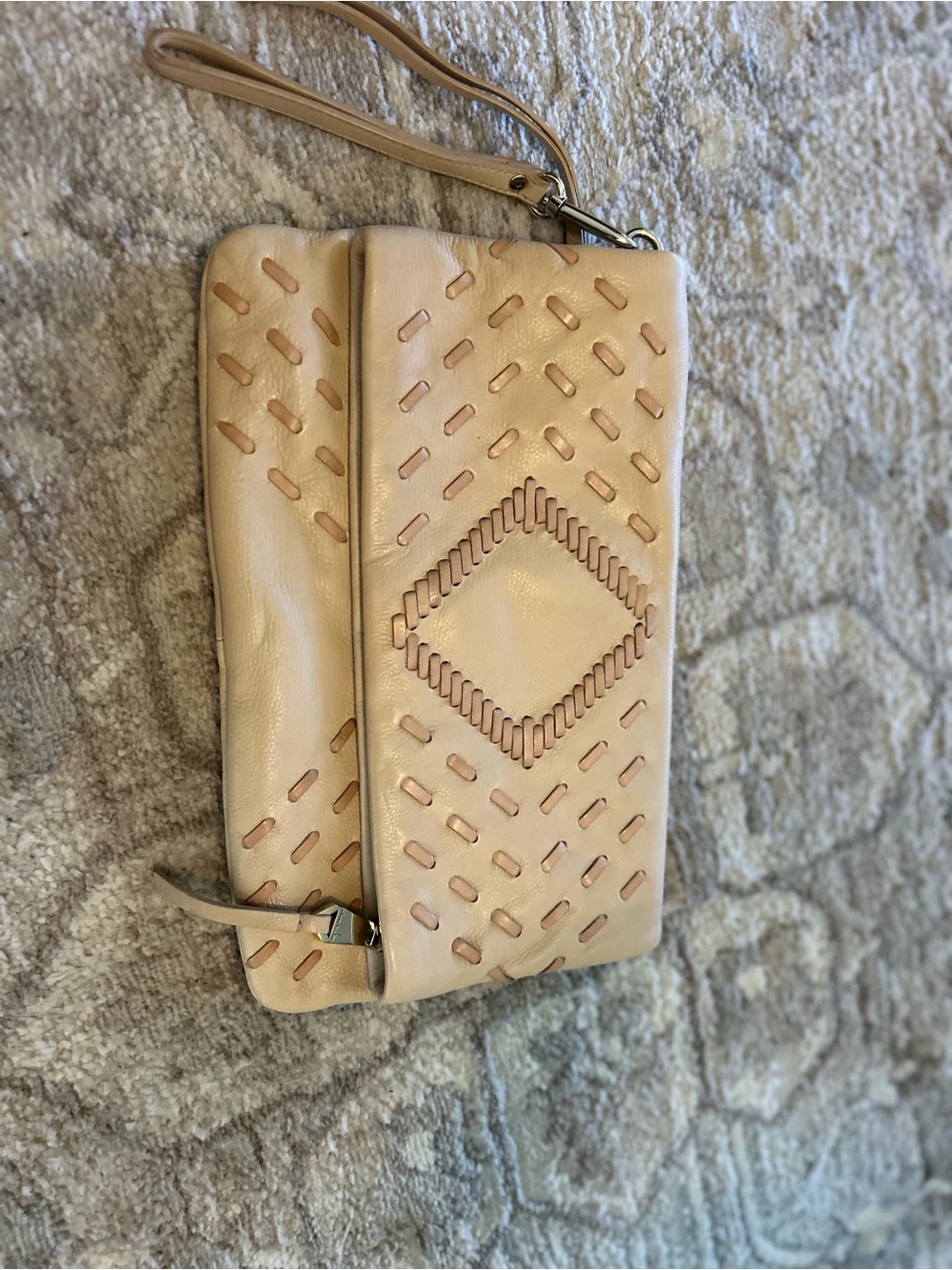 Woven Accent Cream Wristlet Clutch